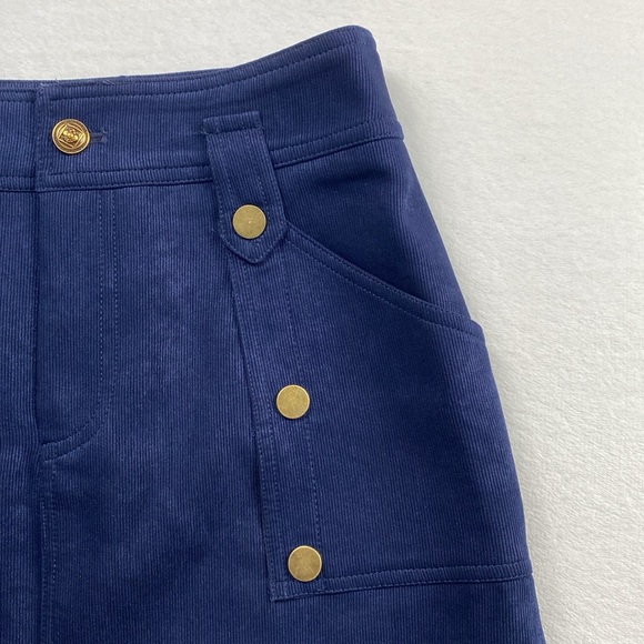 Vee International Brand Corduroy Button Detailed Lined Midi Skirt (Navy/Gold) - Picture 7 of 14